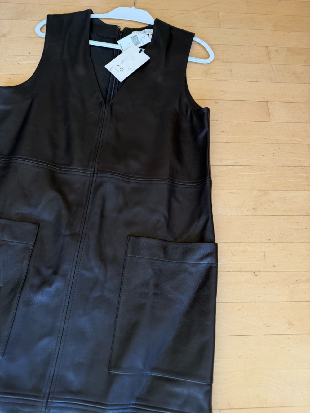 NEW CO black leather V neck midi dress, L, GP1526 - Picture 4 of 5